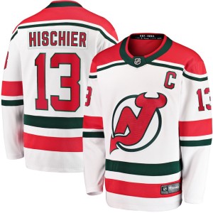 Men's Fanatics Branded Nico Hischier White New Jersey Devils 2022/23 Heritage Premier Breakaway Jersey